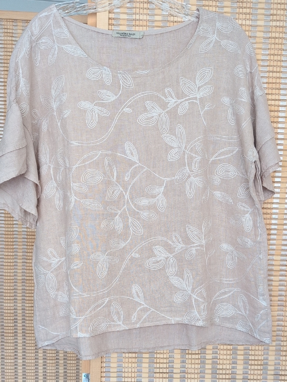 Valentina Beige Linen-Blend Embroidered Tunic